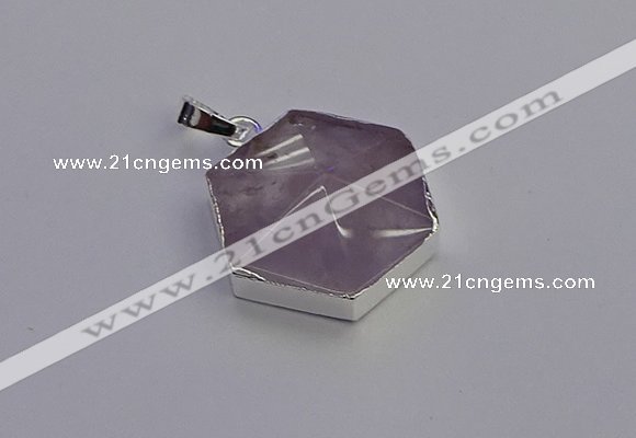 NGP6825 24*25mm hexagon light amethyst gemstone pendants wholesale