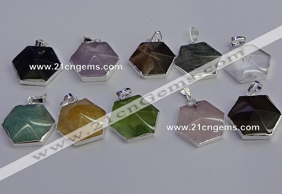 NGP6839 24*25mm hexagon mixed gemstone pendants wholesale