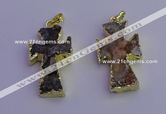 NGP6852 15*30mm - 18*35mm cross druzy agate pendants