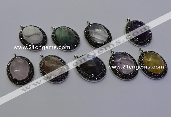 NGP6878 20*25mm oval mixed gemstone pendants wholesle