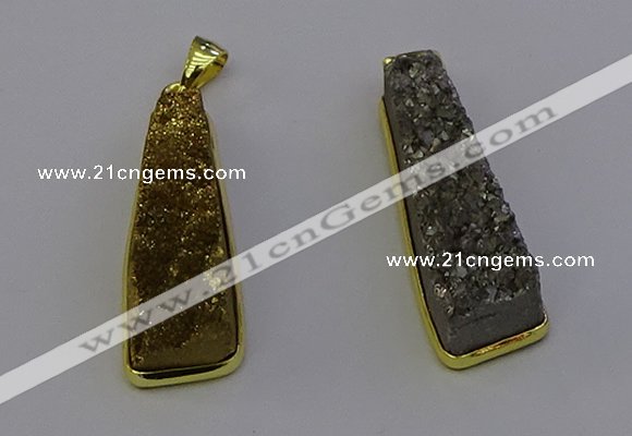 NGP6932 10*30mm - 12*35mm trapezoid plated druzy quartz pendants