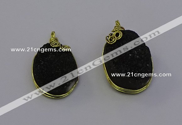 NGP6937 16*22mm - 18*25mm oval plated druzy quartz pendants