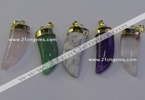 NGP7008 12*40mm - 15*45mm horn mixed gemstone pendants