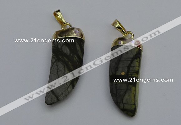 NGP7040 12*35mm - 14*40mm horn black water jasper pendants