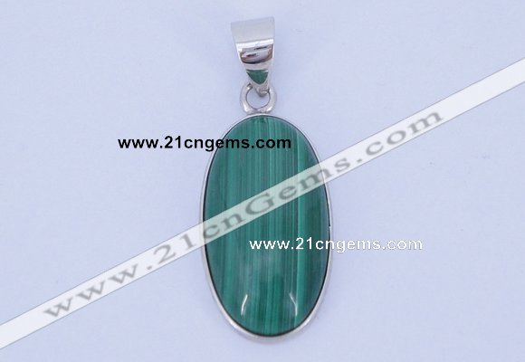 NGP708 12*24mm oval natural malachite with sterling silver pendant