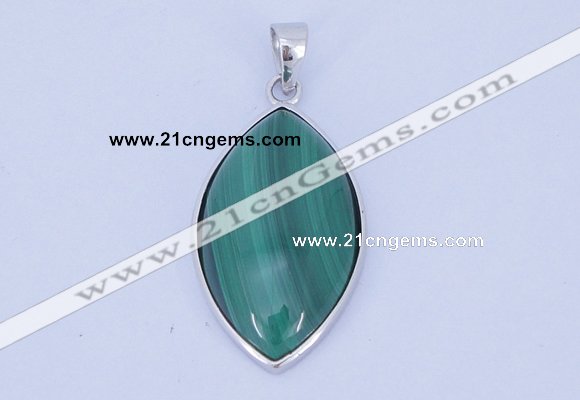 NGP711 15*28mm marquise natural malachite with sterling silver pendant