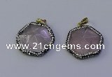 NGP7111 30*30mm hexagon rose quartz pendants wholesale