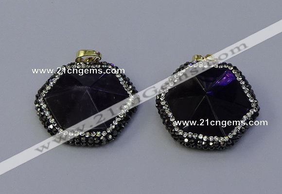 NGP7116 30*30mm hexagon amethyst gemstone pendants wholesale