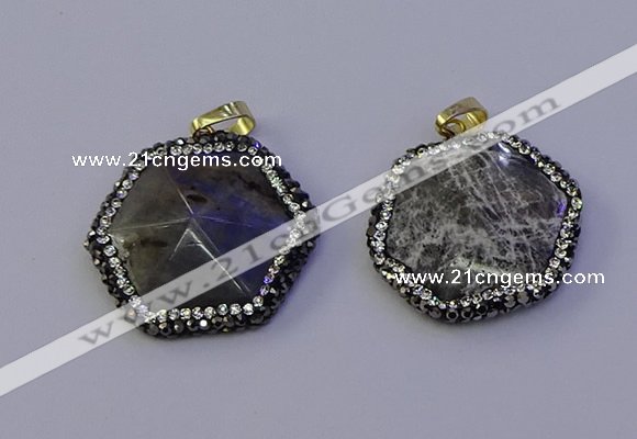 NGP7124 30*30mm hexagon labradorite gemstone pendants wholesale