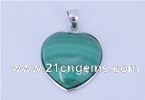 NGP713 19*22mm heart natural malachite with sterling silver pendant