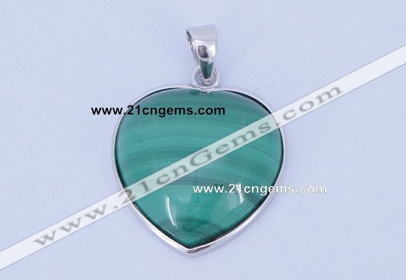 NGP713 19*22mm heart natural malachite with sterling silver pendant