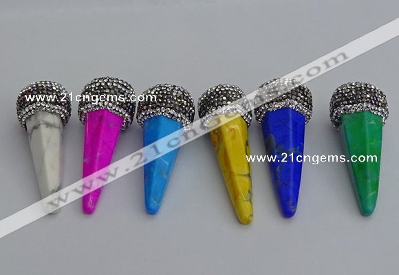 NGP7176 20*50mm faceted cone white howlite turquoise pendants