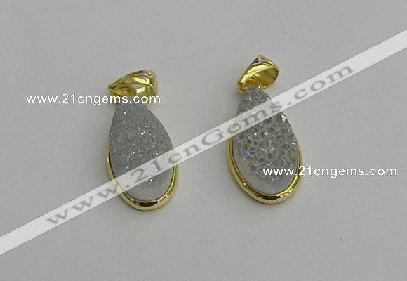 NGP7179 10*20mm flat teardrop plated druzy quartz pendants