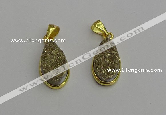 NGP7181 10*20mm flat teardrop plated druzy quartz pendants