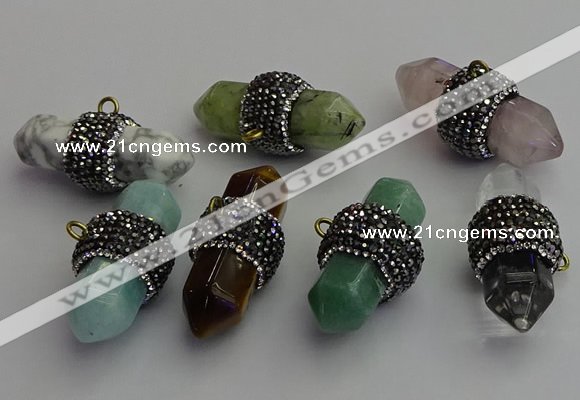 NGP7220 15*40mm sticks mixed gemstone pendants wholesale