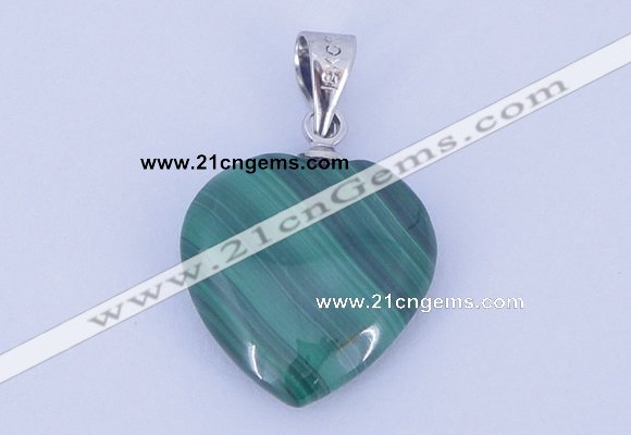 NGP727 15*15mm heart natural malachite with 18KGP gemstone pendant