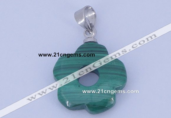 NGP728 4*15mm flower natural malachite with 18KGP gemstone pendant