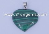 NGP729 25*25mm heart natural malachite with 18KGP gemstone pendant