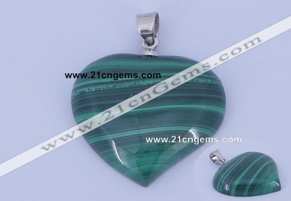 NGP729 25*25mm heart natural malachite with 18KGP gemstone pendant
