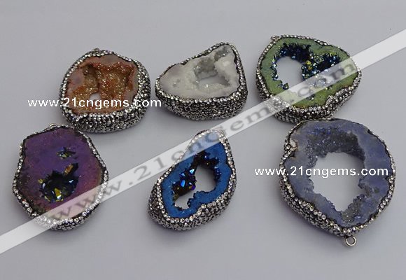 NGP7290 25*35mm - 35*40mm freeform plated druzy agate pendants