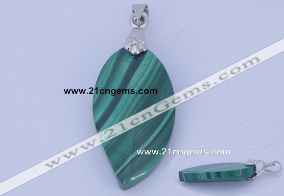 NGP730 15*28mm leaf natural malachite with 18KGP gemstone pendant