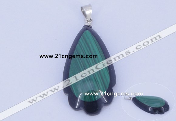 NGP733 17*34mm teardrop natural malachite & black agate with 18KGP pendant