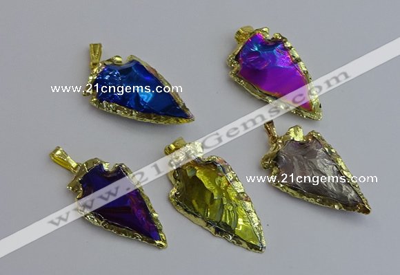 NGP7415 22*30mm - 25*40mm arrowhead plated obsidian pendants