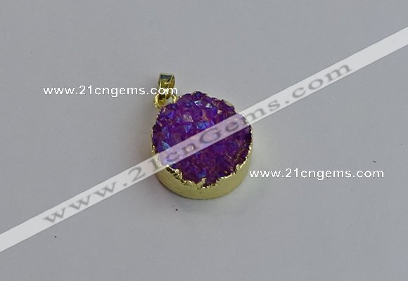 NGP7458 20mm coin plated druzy agate gemstone pendants