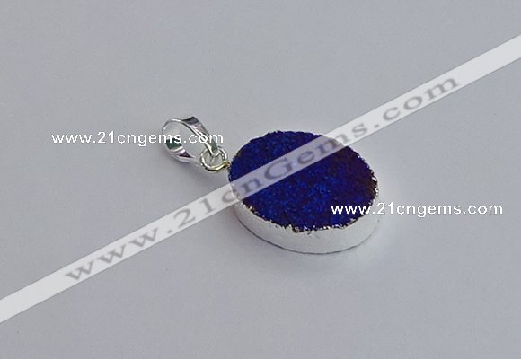 NGP7509 15*20mm oval plated druzy agate gemstone pendants