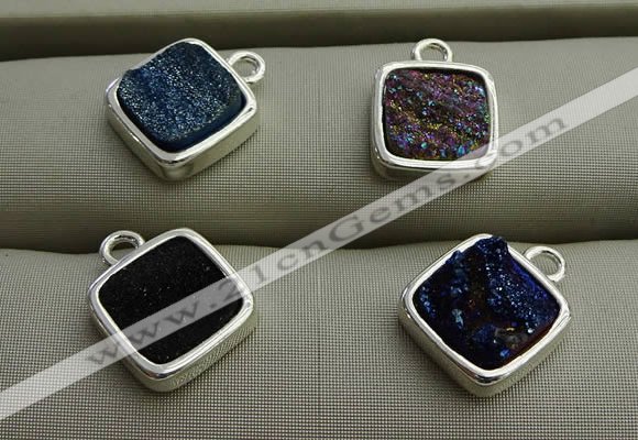 NGP7576 12*12mm square plated druzy agate pendants wholesale