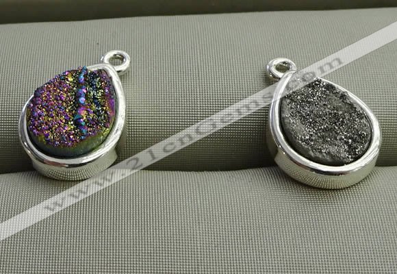 NGP7578 10*14mm flat teardrop plated druzy agate pendants wholesale