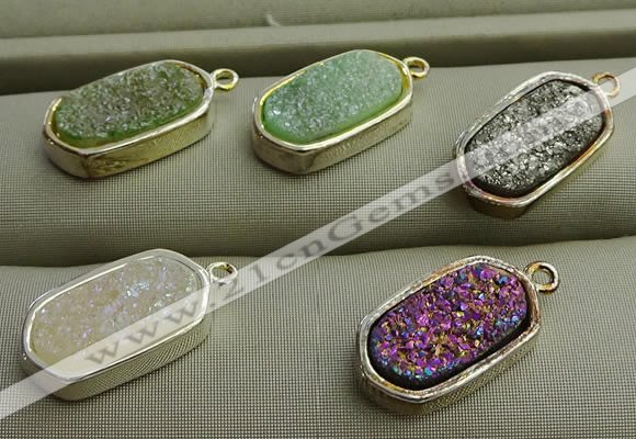 NGP7580 10*15mm oval plated druzy agate pendants wholesale