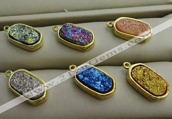 NGP7581 10*15mm oval plated druzy agate pendants wholesale