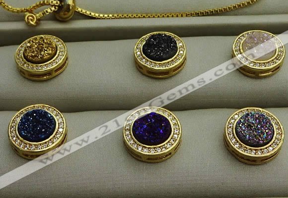 NGP7588 13mm coin plated druzy agate pendants wholesale