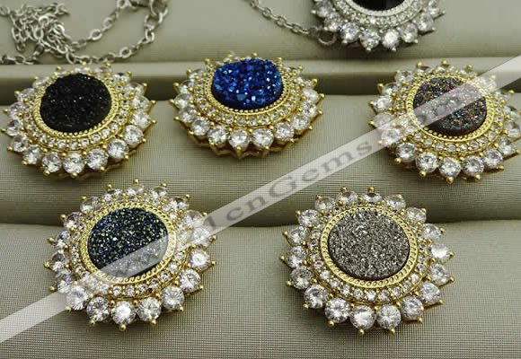 NGP7595 18mm flower plated druzy agate pendants wholesale