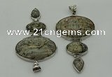 NGP8018 50*82mm - 52*86mm grey picture jasper pendant set jewelry