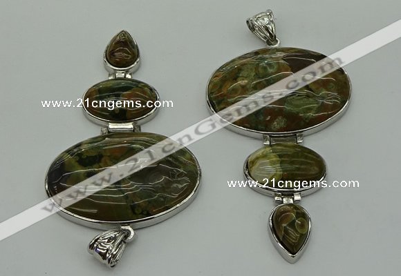 NGP8020 50*82mm - 52*86mm rhyolite gemstone pendant set jewelry