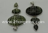 NGP8022 50*82mm - 52*86mm green silver line jasper pendant set jewelry