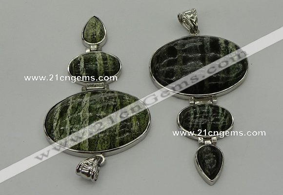 NGP8022 50*82mm - 52*86mm green silver line jasper pendant set jewelry