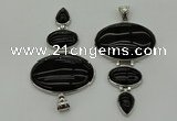 NGP8025 50*82mm - 52*86mm black agate pendant set jewelry