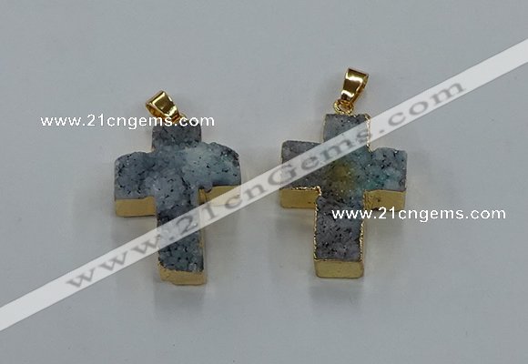 NGP8538 22*30mm - 25*35mm cross druzy agate pendants wholesale