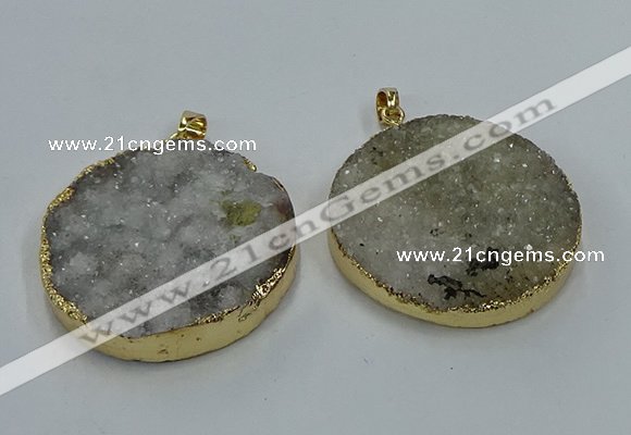 NGP8553 38mm - 40mm flat round druzy agate pendants wholesale