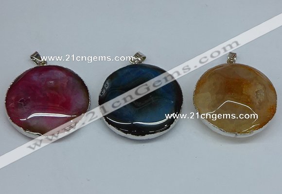 NGP8704 38mm - 40mm flat round agate pendants wholesale