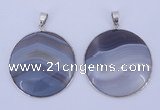 NGP936 5PCS 40mm flat round agate gemstone pendants with brass setting