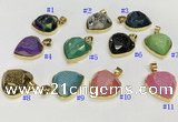 NGP9600 20mm faceted heart plated druzy agate pendants