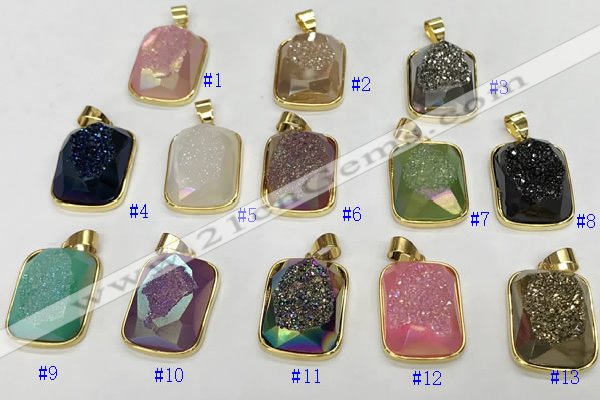 NGP9608 17*22mm faceted rectangle plated druzy agate pendants