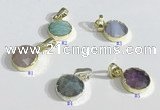 NGP9713 10mm coin-shaped  mixed gemstone pendants wholesale