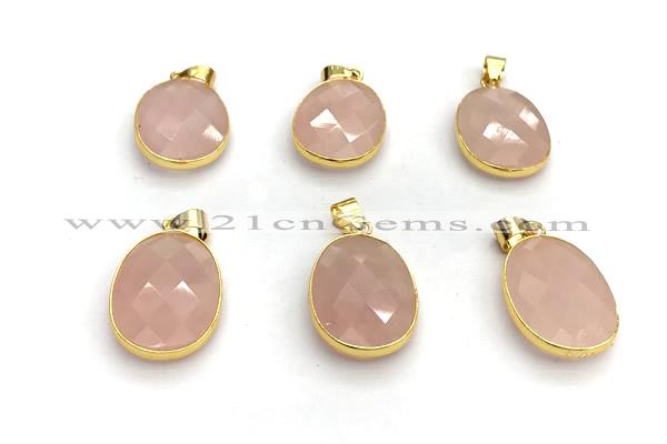 NGP9876 17*22mm faceted oval rose quartz pendant