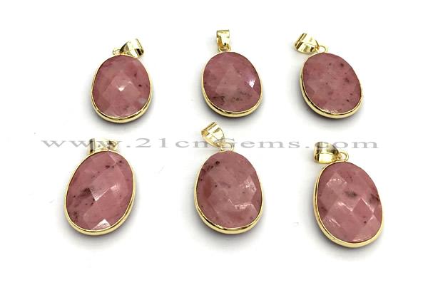 NGP9877 17*22mm faceted oval pink wooden jasper pendant