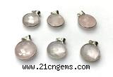 NGP9888 16mm faceted coin rose quartz pendant